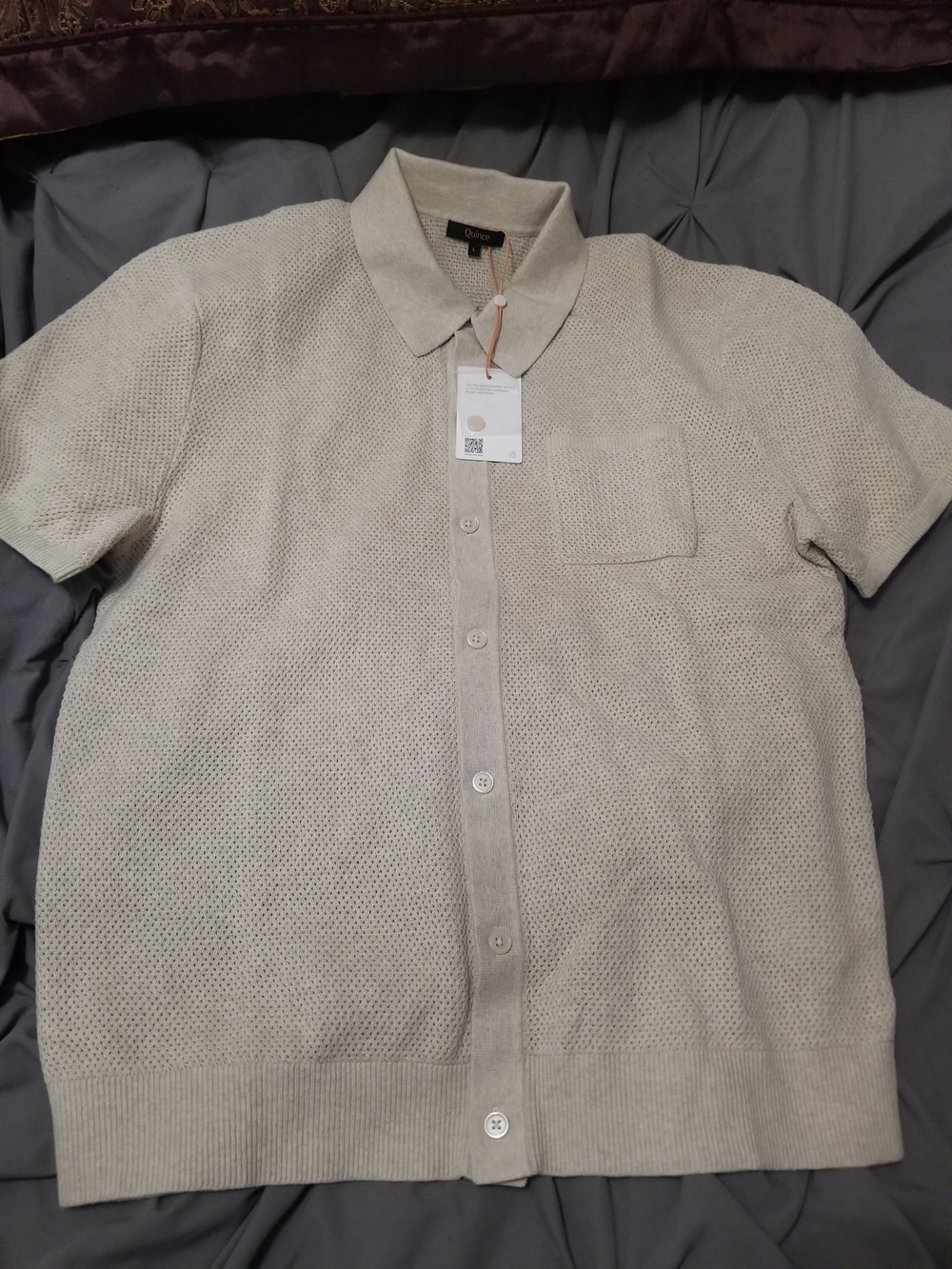 Quince Men’s Short-Sleeve Knit Polo in Beige